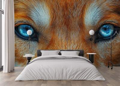 Close-up of Wolf Eyes with Intense Blue Gaze Wall mural