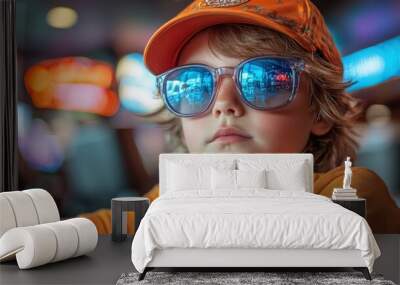 Cool Kid in Sunglasses and Cap Wall mural