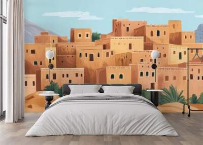 Ancient Berber adobe brick village or kasbah made of earth showcasing traditional architecture and culture Wall mural