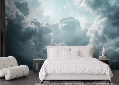 Cloudy sky with white and gray clouds Wall mural