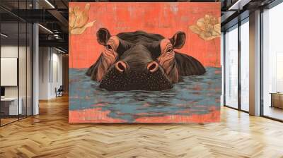 Hippopotamus swimming in a body of water Wall mural