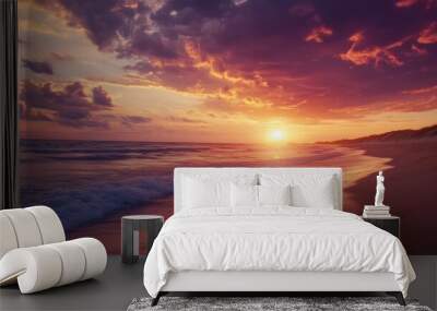 Majestic 4K time lapse showcasing a stunning landscape during sunrise and sunset with moving clouds highlighting nature s incredible light display over the beach Wall mural