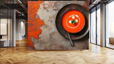 Tomato soup with cream presented in a unique shape resembling a country outline Wall mural