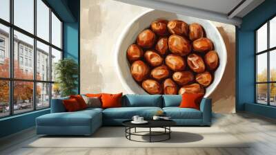 Top view of a bowl filled with fresh dates Wall mural