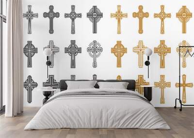 Set of isolated black and yellow religion cross Wall mural