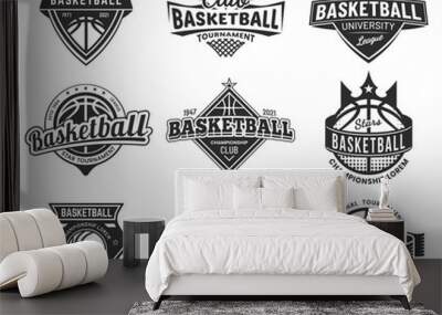 Set of isolated vector vintage basketball emblem Wall mural