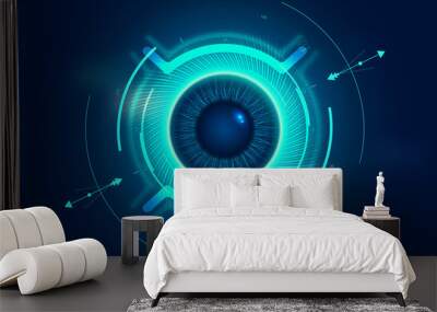 Digital eye HUD UI. Sci-fi futuristic user interface. Technology background. Spy artificial intelligence concept. Virtual surveillance system screen. Vector illustration Wall mural