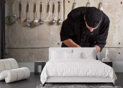 Restaurant hotel private chef preparing desert chocolate cake Wall mural