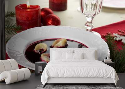 red borscht (czerwony barszcz) with mushroom dumplings Wall mural