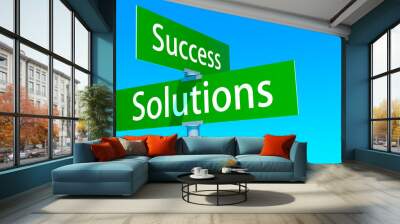 Road signs to success and solutions. Shot of two road signs reading Success and Solutions. Wall mural