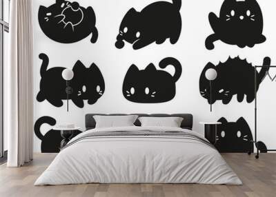 Black cat funny poses, playful kitty, adorable pet vector cartoon illustration Wall mural