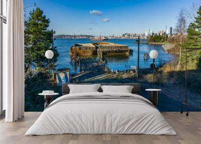 Old Pier And Barge Wall mural