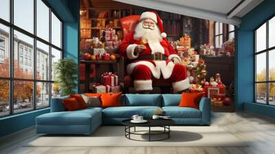 santa claus with gifts Wall mural