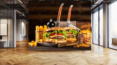 Delicious grilled burgers Wall mural