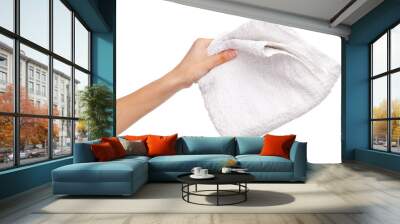 Female hand holding a white towel Wall mural