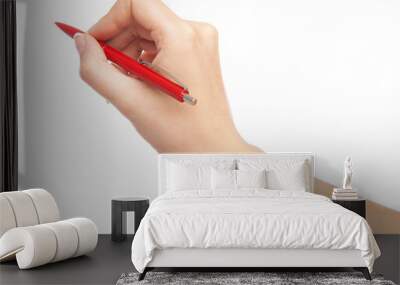 female hand writing with a red pen Wall mural