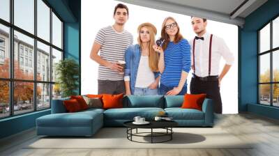 Four stylish young people on white background Wall mural