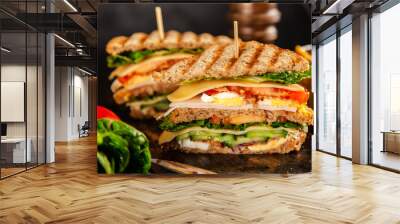 Tall club sandwich and french fries Wall mural