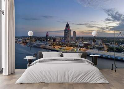 Downtown Mobile waterfront skyline at sunset Wall mural