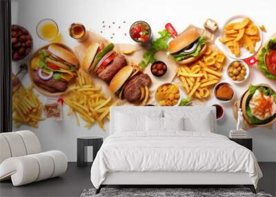 fast food with white background top view Created With Generative AI Technology Wall mural