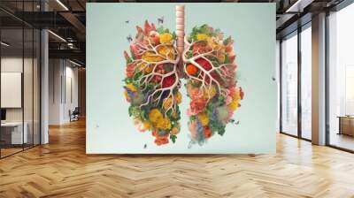 Lungs and flowers concept of the healthy life Created With Generative AI Technology Wall mural