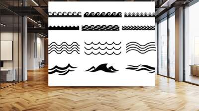 Set of waves in the sea cartoon style water flowing flat design Wall mural