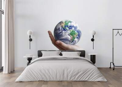 The hands is holding planet earth with white background top view Created With Generative AI Technology	
 Wall mural