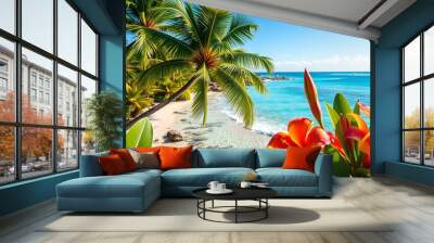 Tropical paradise captured in vibrant glass macro realism a trop Wall mural