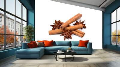 Fragrant anise and cinnamon isolated on white background Wall mural