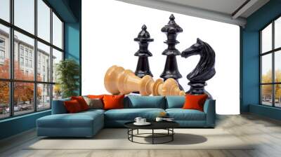 Old chess pieces isolated on white background Wall mural