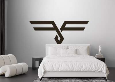 black and white simple vector geometric outline flat art sign of abstract eagle bird Wall mural