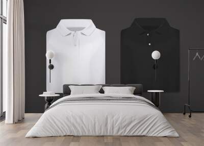 Black and white folded polo shirts mockup isolated. Wall mural