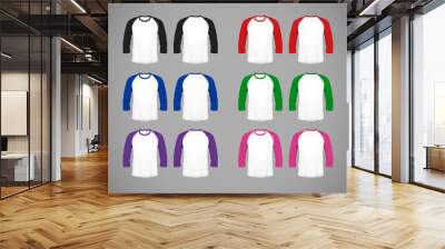 Men's slim-fitting long sleeve baseball shirt set. Multicolor Mock-up design template for branding. Wall mural