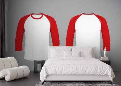 men's slim-fitting long sleeve baseball shirt. red mock-up design template for branding. Wall mural