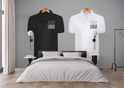 men's slim-fitting short sleeve polo shirt with logo for advertising. black and white polo shirt wit Wall mural