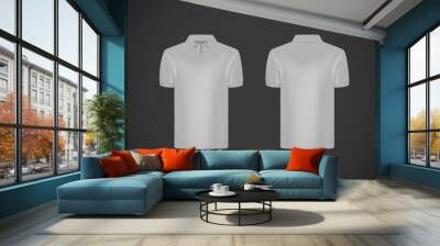 Men's slim-fitting short sleeve polo shirt. Gray polo shirt mock-up design template for branding. Wall mural