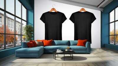 Men black T-shirt. Realistic mockup. Short sleeve T-shirt templa Wall mural