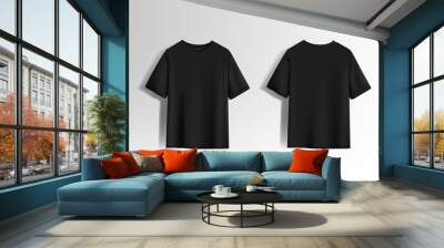 Men black T-shirt. Realistic mockup. Short sleeve T-shirt template on background. Wall mural