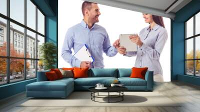 business couple with gadgets Wall mural