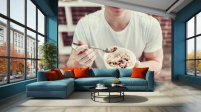 guy with healthy food Wall mural