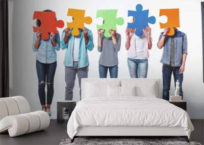 Young people with puzzles Wall mural