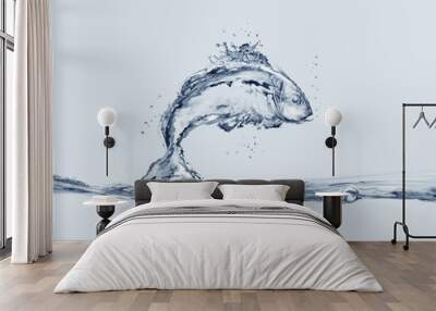 A fish made of water jumping into water. Wall mural