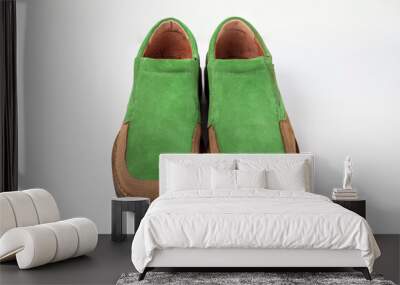 Male brown and green leather shoes on white background, isolated product. Wall mural