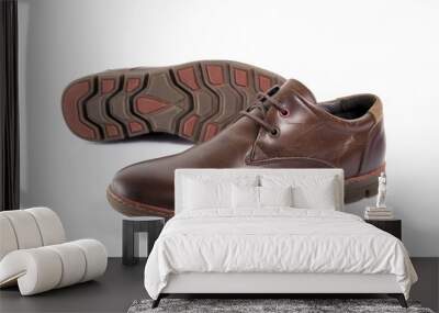 Male brown leather shoe on white background, isolated product, comfortable footwear. Wall mural