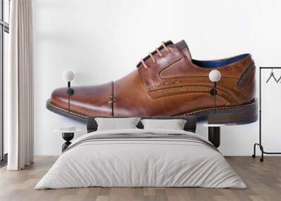 Male brown leather shoe on white background, isolated product, comfortable footwear. Wall mural