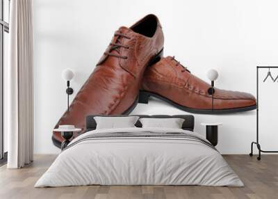 Male brown leather shoes on white background, isolated product. Wall mural