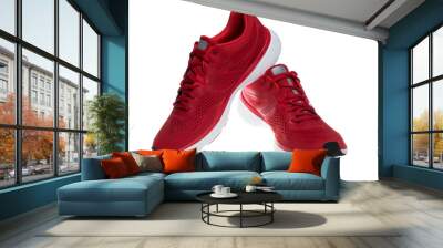 A pair of red running sport men training shoes Wall mural