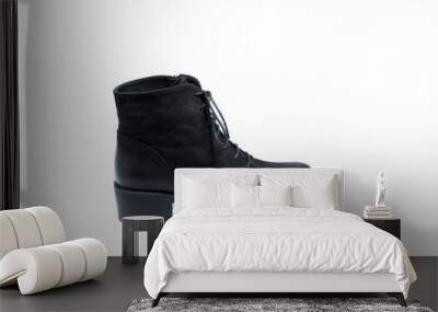 Single black ladies shoe, on a white background Wall mural