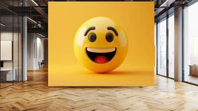 3D rendering of an excited yellow emoji face on a bright background Wall mural