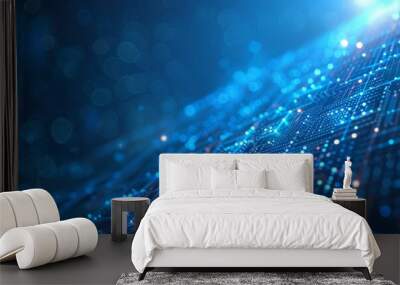 Abstract blue technology background with glowing lines and dots Wall mural